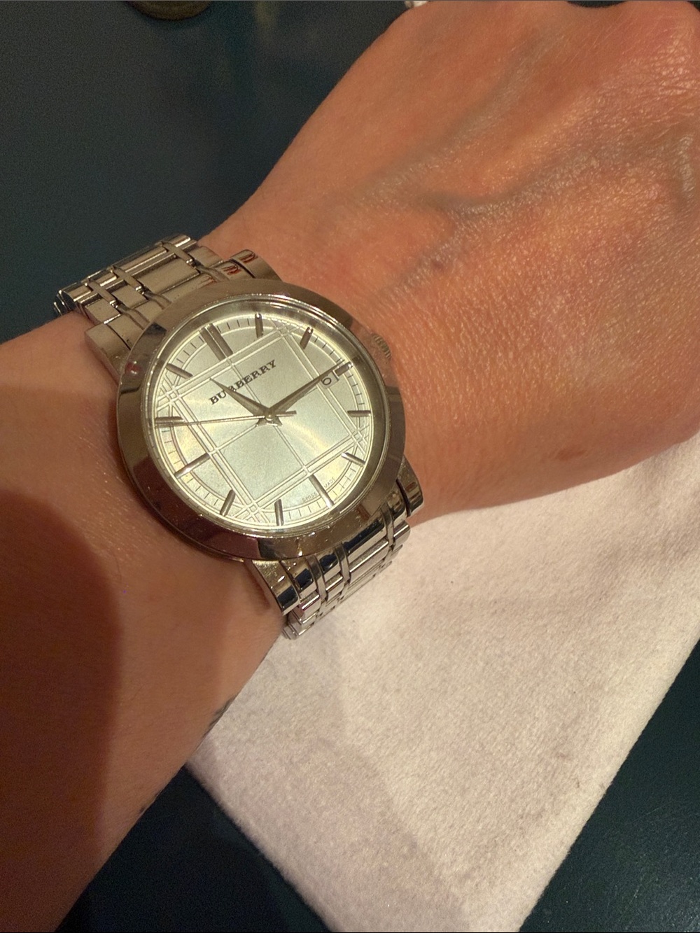 Burberry Silver Plaid Dial Stainless Steel Watch - Picture 4 of 4